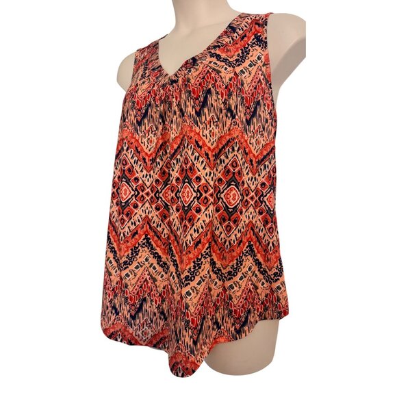 Ofeefan Sleevless Print Tank Size XL Orange Pleated V Neck NWT Stretchy - Picture 6 of 9